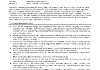 Senior Structural Engineering Designer – Job Description